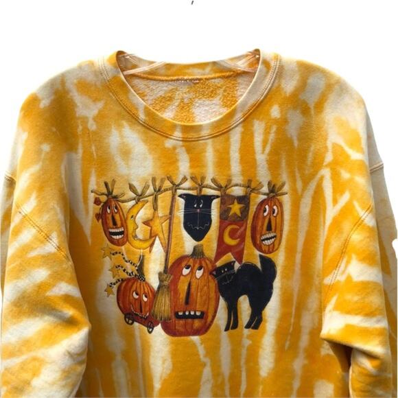 Spooky Pumpkin Cats Moons Vintage 90s Halloween Tie Dye Sweatshirt Unisex Medium - Picture 1 of 8
